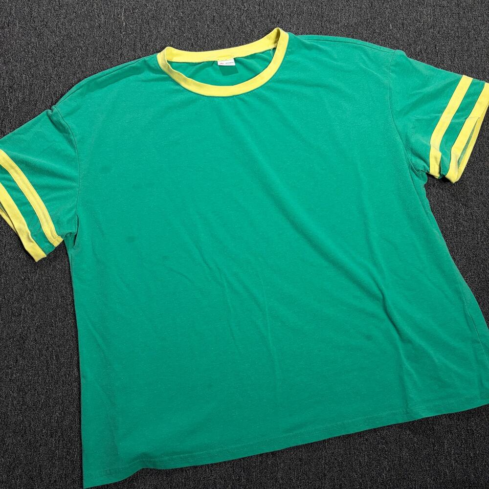 Vintage Y2k Green Yellow Striped Ringer Basic Casual Men's Tee XXL
